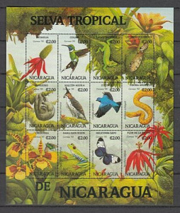 Никарагуа, Звери, Рептилии, Цветы, Птицы, Насекомые, 1994, лист